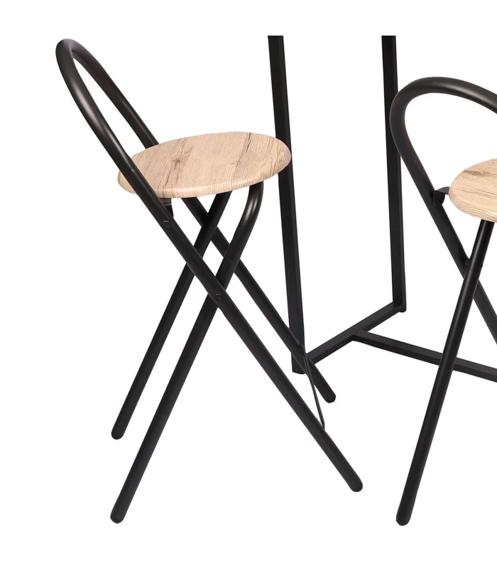Table De Bar Murale + 2 Chaises De Bar Bois Et Métal Noir 100x40x90cm 5 Table De Bar Murale + 2 Chaises De Bar Bois Et Métal Noir 100x40x90cm – Image 3