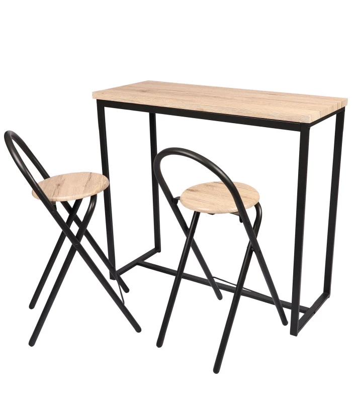 Table De Bar Murale + 2 Chaises De Bar Bois Et Métal Noir 100x40x90cm 3 Table De Bar Murale + 2 Chaises De Bar Bois Et Métal Noir 100x40x90cm