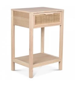Table De Chevet Bois 1 Tiroir Cannage Rotin - Longueur 40cm