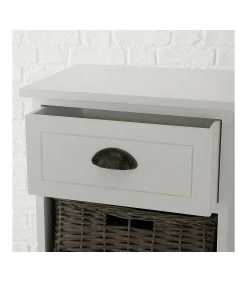 Table De Chevet Bois Blanc 4 Tiroirs Osier -Produits Menagers Boutique table de chevet bois blanc 4 tiroirs osier 2