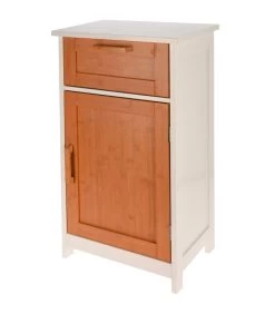 Table De Chevet Bois Et Blanc 1 Tiroir Et 1 Placard 40x30x70cm