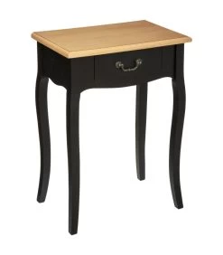 ATMOSPHERA Table De Chevet Classique Noir Et Bois 1 Tiroir 47x30x65.5cm