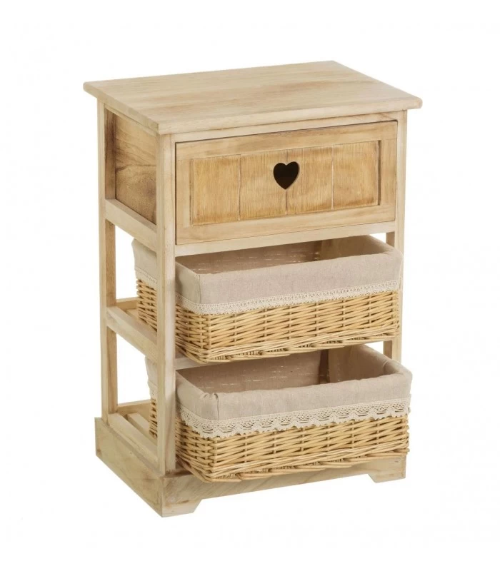 Table De Chevet En Bois 1 Tiroir + 2 Paniers Country 4 Table De Chevet En Bois 1 Tiroir + 2 Paniers Country – Image 2