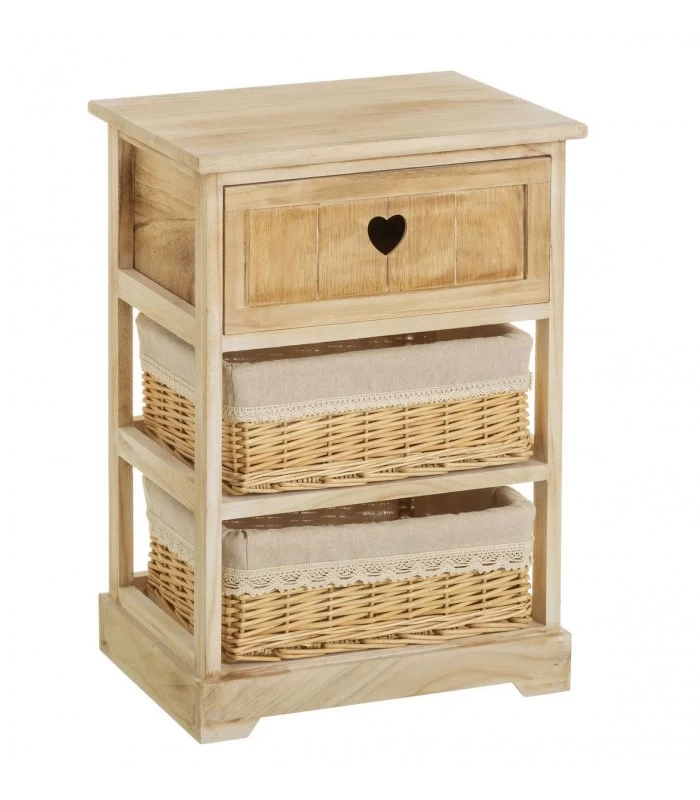 Table De Chevet En Bois 1 Tiroir + 2 Paniers Country 3 Table De Chevet En Bois 1 Tiroir + 2 Paniers Country
