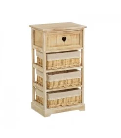Table De Chevet En Bois 1 Tiroir + 3 Paniers Country - 40x29x73cm