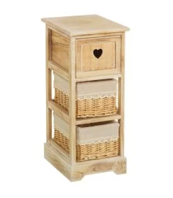 Table De Chevet En Bois 1 Tiroir Et 2 Paniers Country 26x32x63cm