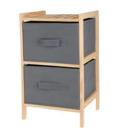 Table De Chevet En Bois Avec 2 Tiroirs Gris En Toile 27.5x25.5x46cm