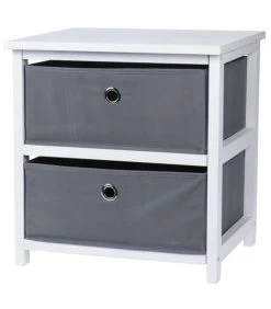 Table De Chevet En Bois Blanc 2 Tiroirs Gris Toile