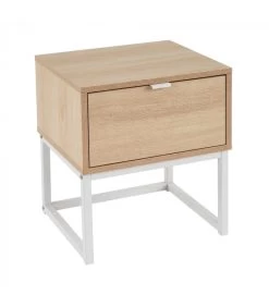 Table De Chevet En Bois Et Métal Blanc 1 Tiroir - 40x35x47cm