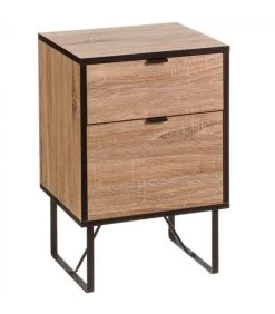 Table De Chevet En Bois Et Métal Noir 2 Tiroirs