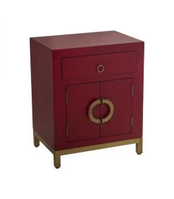 Table De Chevet En Bois Rouge Style Oriental - 44.5x32x55cm