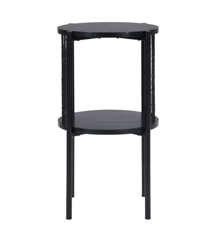 Table De Chevet Noire 2 Plateaux, Métal Et Corde 35x35x65cm 4 Table De Chevet Noire 2 Plateaux, Métal Et Corde 35x35x65cm – Image 2