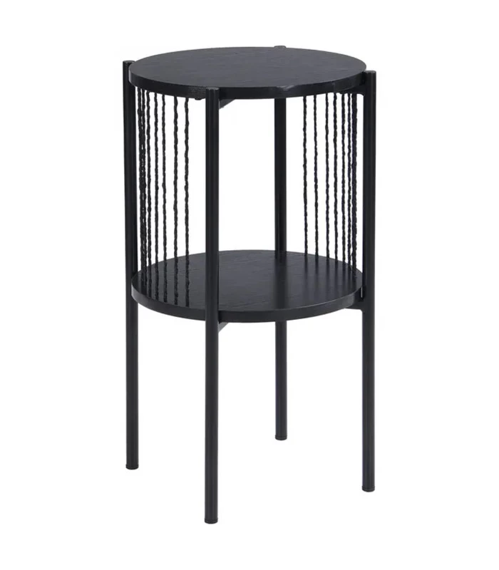 Table De Chevet Noire 2 Plateaux, Métal Et Corde 35x35x65cm 3 Table De Chevet Noire 2 Plateaux, Métal Et Corde 35x35x65cm