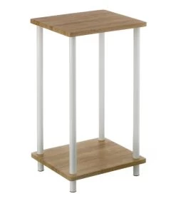 Table De Chevet Ou D'appoint En Métal Blanc Et Bois - 34x30x59cm