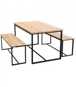 Table Salle à Manger En Bois Et Métal + 2 Bancs