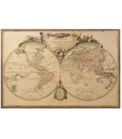 Tableau Décoration Murale Bois Et Jute Mappemonde - 120x80cm