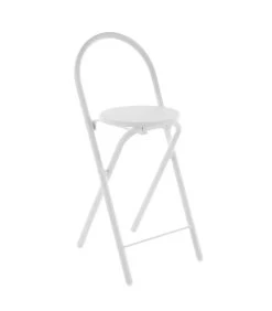 Tabouret Avec Dossier Pliable Métal Et Bois Blanc Assise 55.5cm