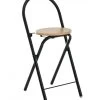 Tabouret Avec Dossier Pliable Métal Noir Et Bois MDF - Hauteur Assise 55.5cm -Produits Menagers Boutique tabouret avec dossier pliable metal noir et bois mdf hauteur assise 555cm