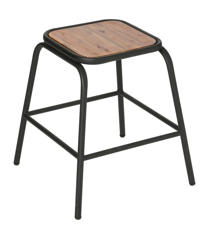 ATMOSPHERA Tabouret Bois D'acacia Et Métal 42x42x46cm 3 ATMOSPHERA Tabouret Bois D'acacia Et Métal 42x42x46cm