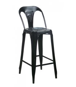 Tabouret De Bar Avec Dossier En Acier Style Industriel Noir