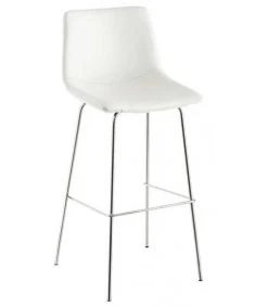 Tabouret De Bar En Métal Chromé Et Assise Similicuir Blanc