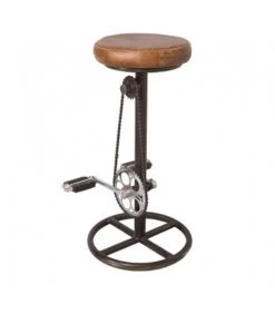 Tabouret De Bar En Métal Noir Et Assise Cuir Cycliste - Ø38cm ↕ 73cm