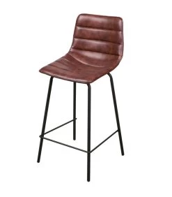 Tabouret De Bar Métal Noir Et Assise Similicuir Marron 44x47x95cm