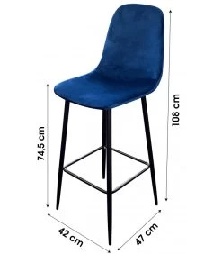 Tabouret De Bar Métal Noir Et Assise Velours Bleu - 42x47x108cm -Produits Menagers Boutique tabouret de bar metal noir et assise velours bleu 42x47x108cm 2
