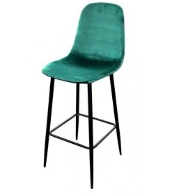 Tabouret De Bar Métal Noir Et Assise Velours Vert - 42x47x108cm
