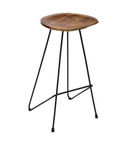 ATMOSPHERA Tabouret De Bar Métal Noir Et Teck 38.2x39.5x75.2cm