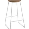 Tabouret De Bar Rond En Métal Blanc Et Bois - 40x41x70.5cm