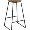 Tabouret De Bar Rond En Métal Noir Et Bois - 40x41x70.5cm