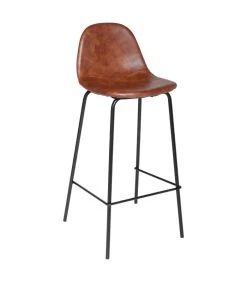 ATMOSPHERA Tabouret De Bar Vintage Similicuir Marron Et Métal Noir 43x42x95cm