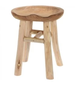 Tabouret Rustique Rond En Teck - 35x35x42cm