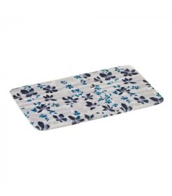 Tapis De Bain Microfibre Blanc Et Bleu Floral - 45x70cm