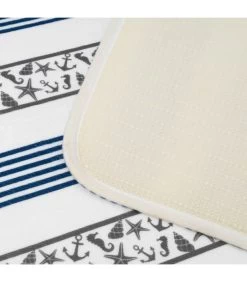 Tapis De Bain Microfibre Bleu Et Blanc Coquillages 45x70cm -Produits Menagers Boutique tapis de bain microfibre bleu et blanc coquillages 45x70cm 2