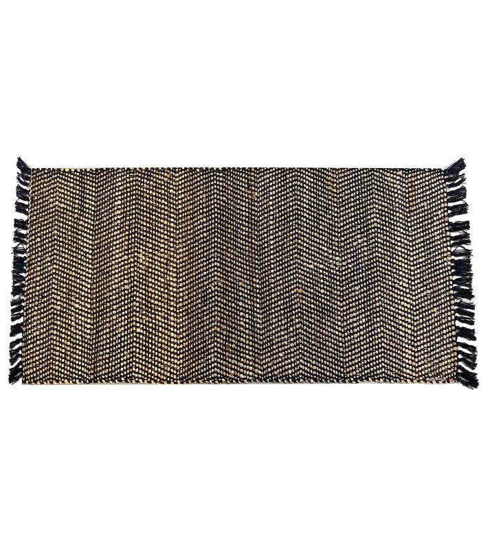 Tapis Rectangulaire Tressé En Jute Et Coton Noir 70x140cm