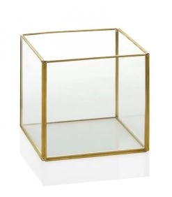 Terrarium Carré En Laiton Et Verre - 12x12x12cm