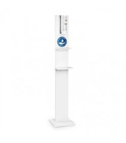Totem Distributeur De Gel Hydroalcoolique Blanc + 1 Étagère
