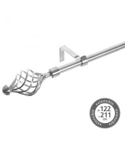 Tringle à Rideaux Extensible Métal Argenté Torsades - 122 à 211cm