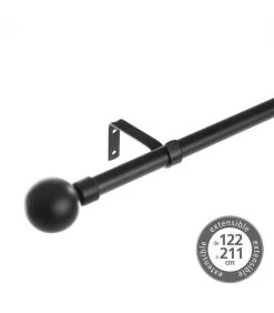 Tringle à Rideaux Extensible Métal Noir Boules ABS - 122 à 211cm