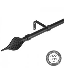 Tringle à Rideaux Extensible Métal Noir Feuille - 122 à 211cm -Produits Menagers Boutique tringle a rideaux extensible metal noir feuille 122 a 211cm 2