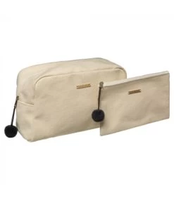 Trousse De Toilette + Pochette Beige à Pompoms