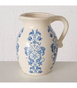 Vase Cruche Floral En Grès Blanc Et Bleu -Produits Menagers Boutique vase cruche floral en gres blanc et bleu 3