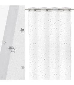 Voilage à Œillets Blanc Lunes Et Étoiles Chambre Enfant - Longueur 260cm