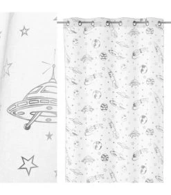 Voilage à Œillets Blanc Motif Univers Chambre Enfant - Longueur 260cm