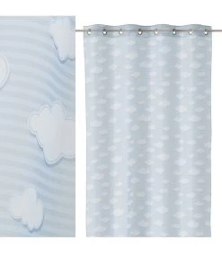 Voilage à Œillets Bleu Nuages Blancs Chambre Enfant - 140x260cm